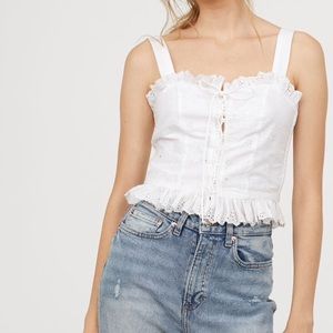 🆕 H&M Embroidered Lace Up Crop Top
